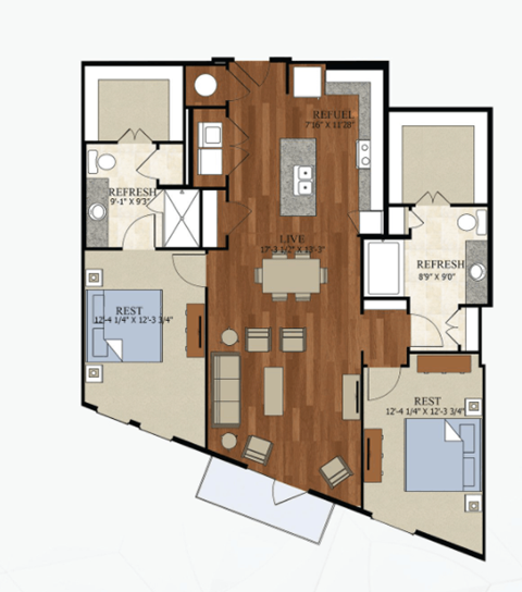 B9 Floor Plan | 1,281 Sq. Ft. at Abstract at Design District, Dallas, TX