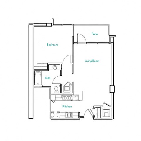1 Bed 1 Bath Floor Plan | 781 Sq. Ft.  at Vue, San Pedro, CA, 90731