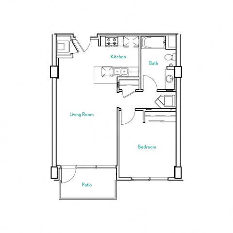 1 Bed 1 Bath Floor Plan | 707-718 Sq. Ft.  at Vue, San Pedro, CA