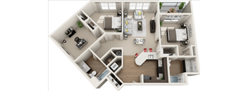 a 1 bedroom floorplan with a bathroom and a living room