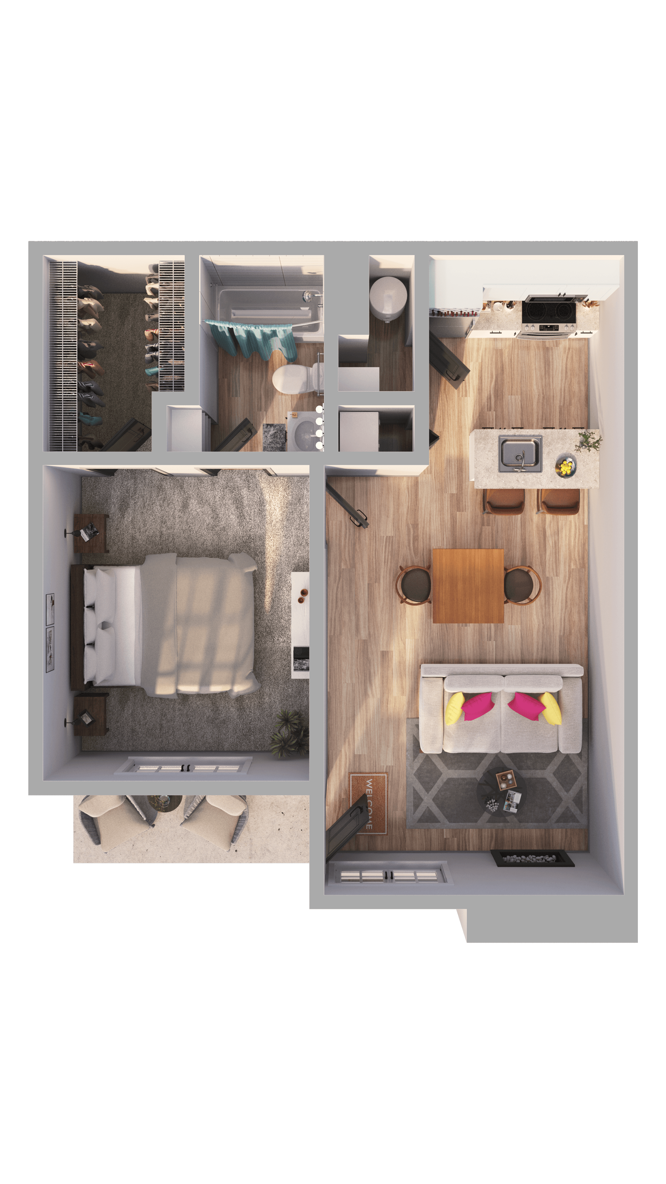 1 Bed 1 Bath Floor Plan