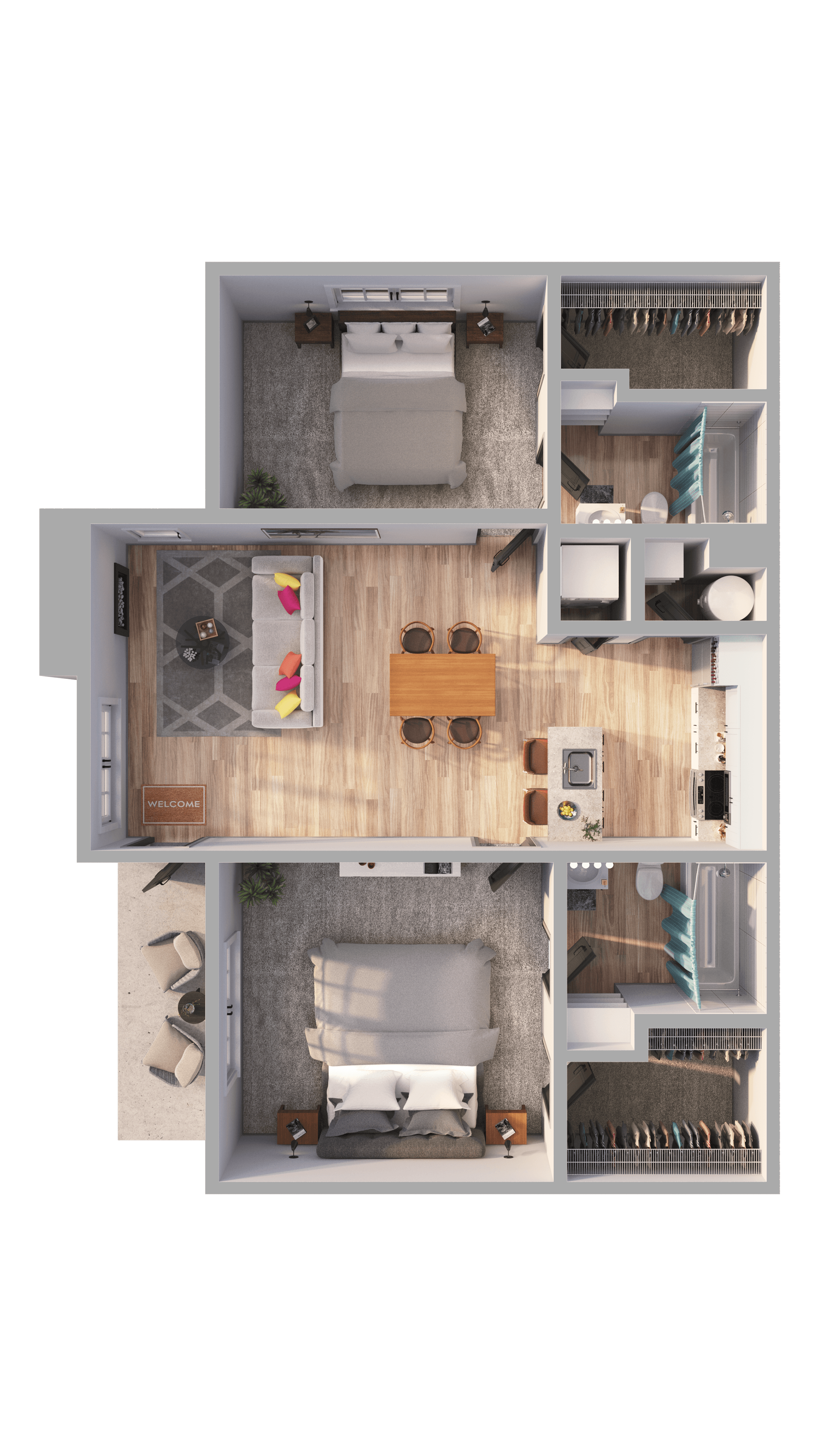 2 Bed 2 Bath Floor Plan
