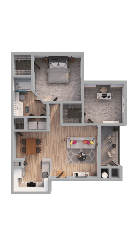a stylized floor plan of a 2100 sq ft apartment  at The Links at Plum Creek, Castlerock, CO