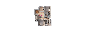 a stylized floor plan of a house with a bedroom and living room at The links at Plum Creek Apartments, Castlerock