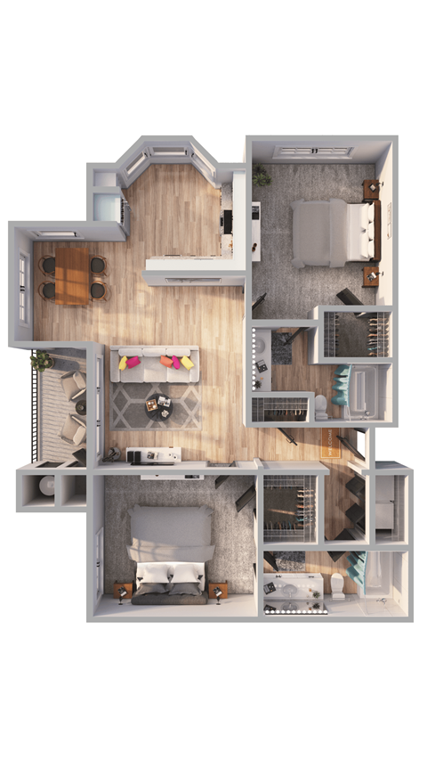 a stylized floor plan of a house with a bedroom and living room at The links at Plum Creek Apartments, Castlerock
