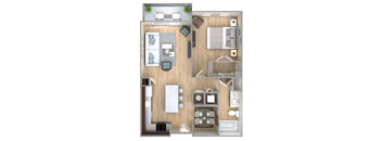 a floor plan of a bedroom with a bathroom and a living room
