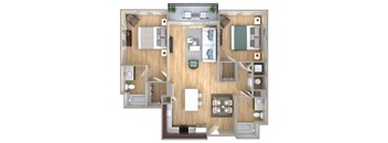 a 3d drawing of a floor plan with a bedroom and living room