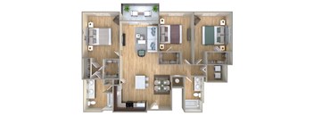 a 3d drawing of a floor plan with a bedroom and a living room
