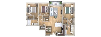 a 3d drawing of a floor plan with a bedroom and a living room