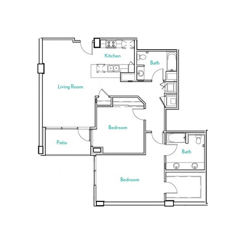 2 Bed 2 Bath Floor Plan | 1,283 Sq. Ft.  at Vue, San Pedro, CA, 90731