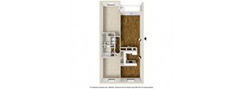 2 Bed 1.5 Bath Floor Plan | 1,105 Sq. Ft. at Rosemont Square Apartments, Massachusetts, 02368