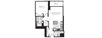 a floor plan of a bedroom floor plan with an open concept room and a bathroom