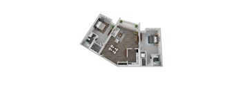 2 Bed 2 Bath Floor Plan | 1,400 Sq. Ft. at The Rays at Vegas Towers Apartments, Las Vegas, NV 89119