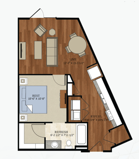 E2 Floor Plan | 611 Sq. Ft. at Abstract at Design District, Dallas, 75207