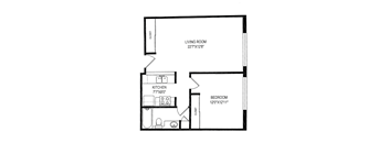 a floor plan of a small house with a bedroom and a living room