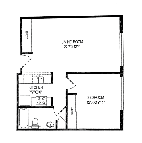 a floor plan of a small house with a bedroom and a living room