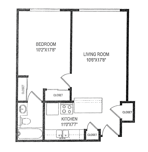 a floor plan of a house with a bedroom and a living room