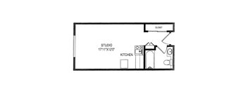 a floor plan of a house with a small kitchen and a living room