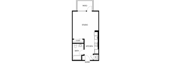 Studio 1 Bath Floor Plan | 496 Sq. Ft. at G12 Apartments, Los Angeles, CA, 90015