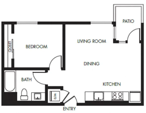 1 Bed 1 Bath Floor Plan | 609 Sq. Ft.at G12 Apartments, Los Angeles, CA