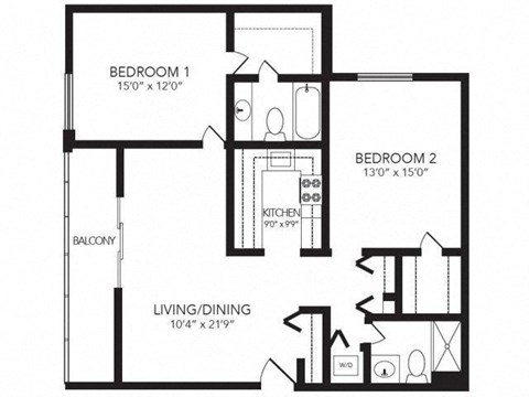 2 bed 2 bath THE BUCKHEAD Floor Plan at 2460 Peachtree Apartments, Georgia, 30305