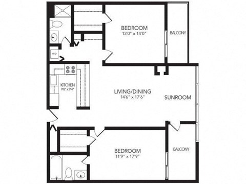 2 bed 2 bath THE GEORGIAN Floor Plan at 2460 Peachtree Apartments, Georgia, 30305