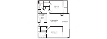 2 bed 2 bath  THE LENOX Floor Plan at 2460 Peachtree Apartments, Georgia, 30305