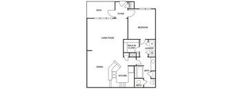 One Bedroom Floor Plan at Willowest in Collier Hills, Atlanta, 30318