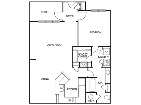1 Bed 1 Bath Floor Plan | 899 Sq. Ft. 1 Bed 1 Bath Floor Plan | 899 Sq. Ft. at Willowest in Collier Hills, Atlanta, 30318