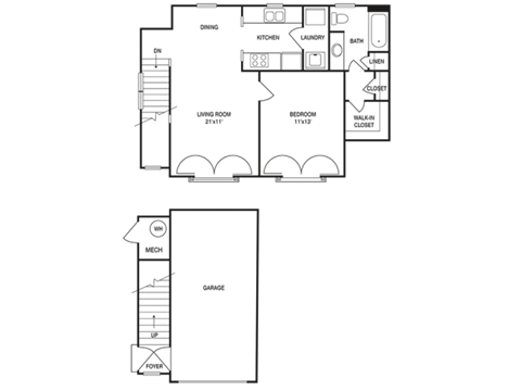 1 Bed 1 Bath Floor Plan | 774 Sq. Ft. 1 Bed 1 Bath Floor Plan | 774 Sq. Ft. at Willowest in Collier Hills, Atlanta, Georgia