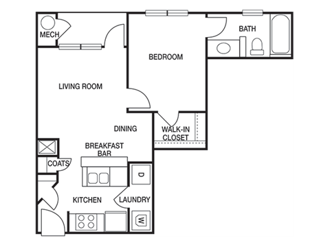 1 Bed 1 Bath Floor Plan | 569 Sq. Ft. 1 Bed 1 Bath Floor Plan | 569 Sq. Ft. at Willowest in Collier Hills, Atlanta, GA