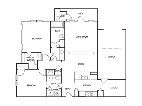 2 Bed 1.5 Bath Floor Plan | 1,115 Sq. Ft. 2 Bed 1.5 Bath Floor Plan | 1,115 Sq. Ft. at Willowest in Collier Hills, Georgia