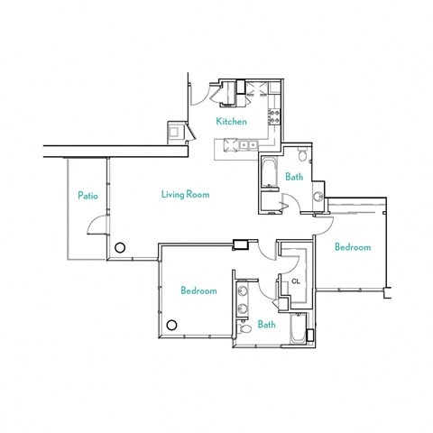 2 Bed 2 Bath Floor Plan | 1,283 Sq. Ft.  at Vue, San Pedro, California