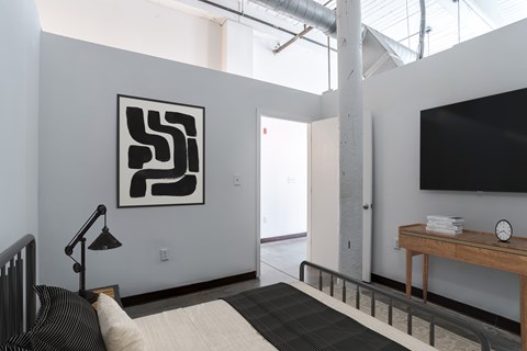 Chic bedroom at Highland Mill Lofts in Charlotte, NC
