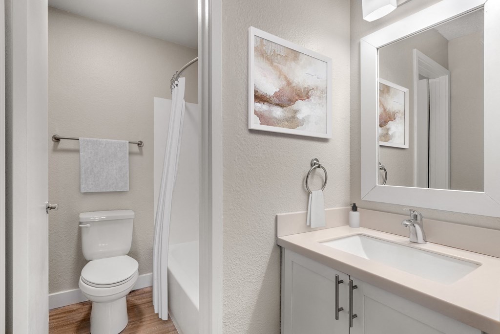 Modern bathroom cabinetry at Verona Apartments in Littleton, CO