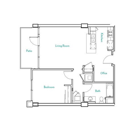 1 Bed 1 Bath Floor Plan | 791 Sq. Ft.  at Vue, California, 90731