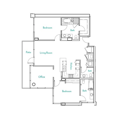 2 Bed 2 Bath Floor Plan | 1,354-1,403 Sq. Ft.  at Vue, California, 90731