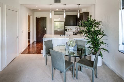 Modern dining room at Misora Apartments, San Jose, California