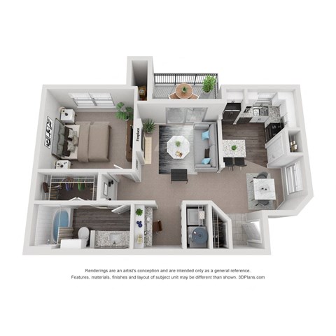 1 Bed 1 Bath Floor Plan | 774 Sq. Ft. at Mission Gate in Plano 75024