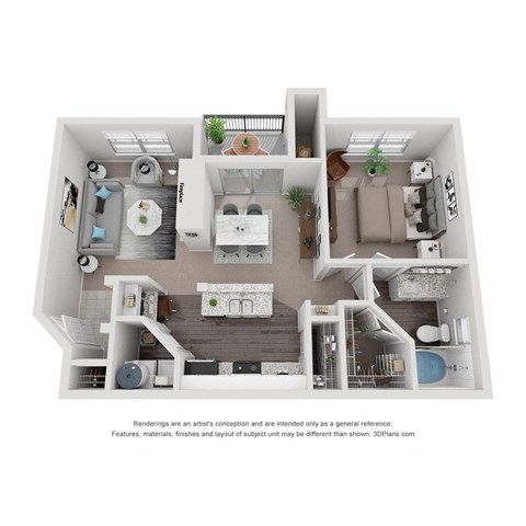 1 Bed 1 Bath Floor Plan | 774 Sq. Ft. at Mission Gate in Texas 75024
