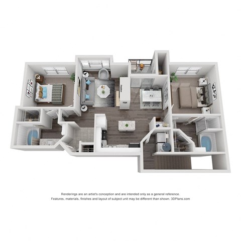 2 Bed 2 Bath Floor Plan | 996 Sq. Ft. at Mission Gate in Plano, TX 75024