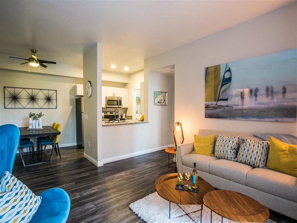 a living room with a couch and a table