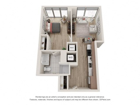 1 Bed 1 Bath Floor Plan | 521 Sq. Ft. 1 Bed 1 Bath Floor Plan | 521 Sq. Ft. at 903 Peachtree in Atlanta, GA