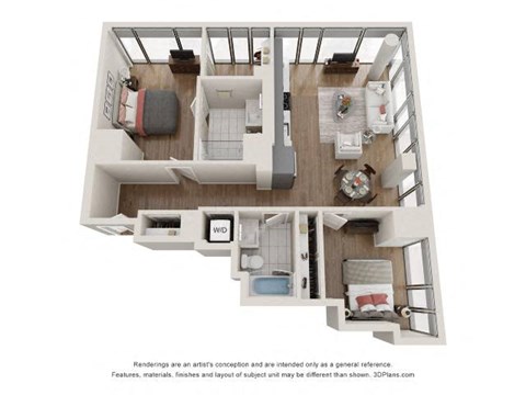 2 Bed 2 Bath Floor Plan | 1,052 Sq. Ft. at 903 Peachtree in Georgia 30309