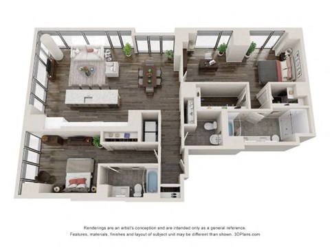 2 Bed 2.5 Bath Floor Plan | 1,554 Sq. Ft. at 903 Peachtree in Atlanta, Georgia 30309