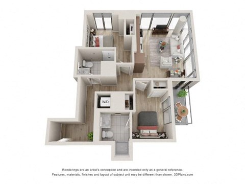 2 Bed 2 Bath Floor Plan | 851 Sq. Ft. 2 Bed 2 Bath Floor Plan | 851 Sq. Ft. at 903 Peachtree in Atlanta, GA 30309
