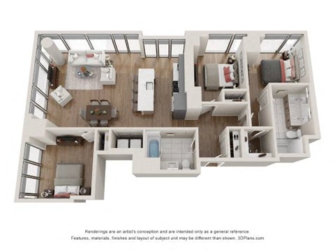 3 Bed 2 Bath Floor Plan | 1,324 Sq. Ft. at 903 Peachtree in Atlanta, GA 30309