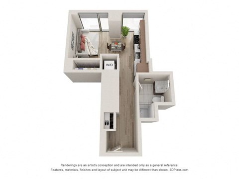 Studio 1 Bath Floor Plan | 436 Sq. Ft.  at 903 Peachtree in GA 30309