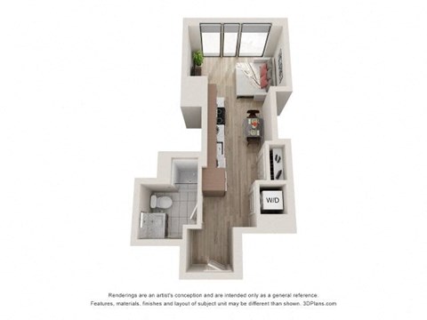 Studio 1 Bath Floor Plan | 380 Sq. Ft.  Studio 1 Bath Floor Plan | 380 Sq. Ft.  at 903 Peachtree in Atlanta, Georgia 30309