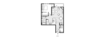1 Bed 1 Bath Floor Plan | 757 Sq. Ft. at 128 on State, Kirkland